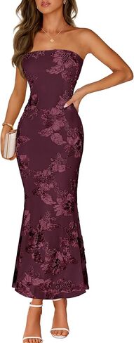 MEROKEETY Women's Floral Strapless Maxi Dress 2026 Summer Mesh Tube Bodycon Formal Wedding Guest Cocktail Party Long Dresses in Saudi Arabia
