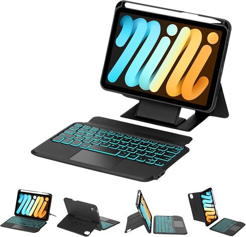 Keyboard Case for iPad Mini 7th (A17 Pro, 2024) & 6th Gen 2021, 8.3in Case for iPad Mini 6th Keyboard with Rechargeable Pen Slot, Cute Cover with Detachable Bluetooth Keyboard for iPad Mini 7/6, Black in Kuwait