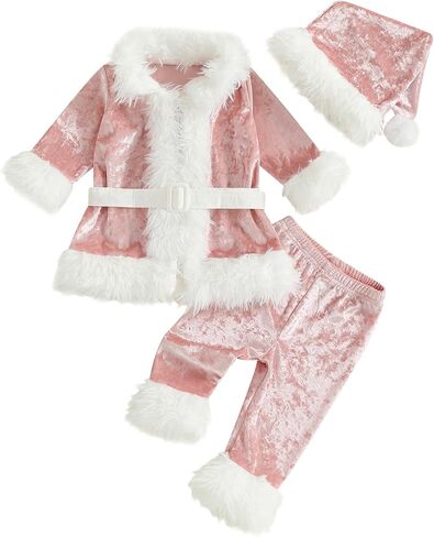 Mubineo Toddler Girl Boy Christmas Clothes Cute Santa Claus Outfits Long Sleeve Plush Tops Outwear Pant Kids Outfit in Saudi Arabia