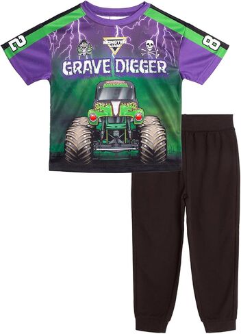 Monster Jam Mesh T-Shirt and French Terry Jogger Pants Outfit Set Toddler to Big Kid Grave Digger in Saudi Arabia
