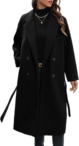 WOWULOVELY Women's Winter Double Breasted Wool Coat Long Sleeve Notched Collar Trench Long Oversized Button Down Overcoats in Saudi Arabia