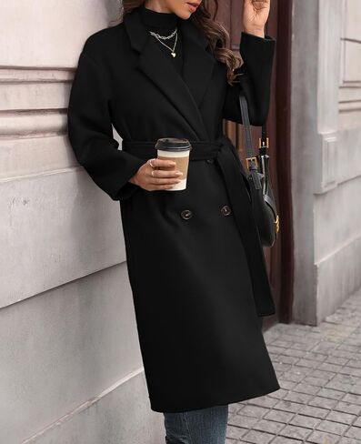 WOWULOVELY Women's Winter Double Breasted Wool Coat Long Sleeve Notched Collar Trench Long Oversized Button Down Overcoats in Saudi Arabia