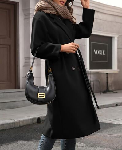 WOWULOVELY Women's Winter Double Breasted Wool Coat Long Sleeve Notched Collar Trench Long Oversized Button Down Overcoats in Saudi Arabia