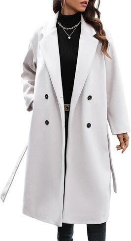 WOWULOVELY Women's Winter Double Breasted Wool Coat Long Sleeve Notched Collar Trench Long Oversized Button Down Overcoats in Saudi Arabia