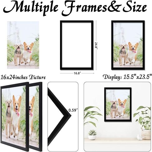 16x24 Picture Frame Set of 2, Black Photo Frames High Transparent Wall Gallery Desktop Horizontal Vertical for Canvas Collage Photo Poster Certificate 16 x 24 inches in Saudi Arabia