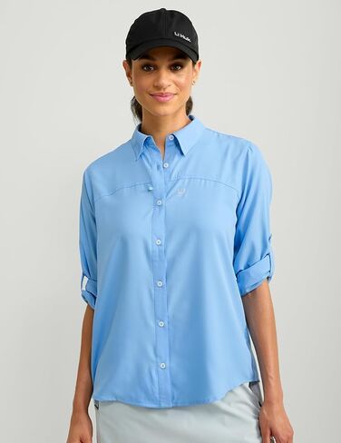 Huk Women's Standard Tide Point Pattern Long Sleeve Shirt, Button, Marolina Blue, XX-Large in Saudi Arabia