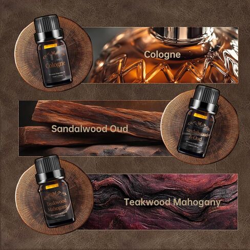 Men Essential Oils Set - 6 Premium Fragrance Oils for Diffusers for Home, Candles & Aromatherapy, Valentines Day Gifts for Him | Leather, Sandalwood, Cologne, Smoke Vanilla, Oak, Mahogany Scents in Kuwait
