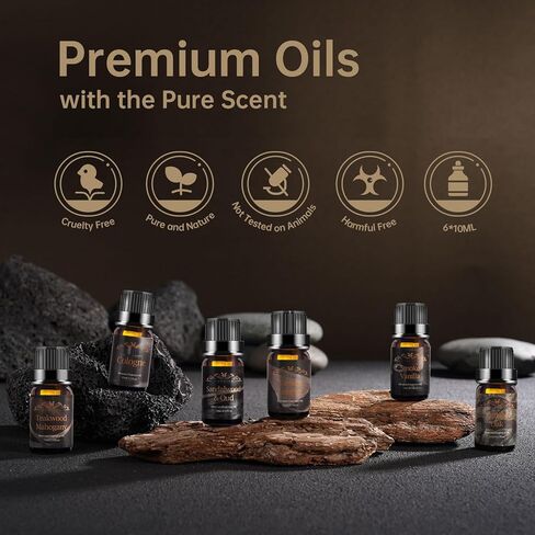 Men Essential Oils Set - 6 Premium Fragrance Oils for Diffusers for Home, Candles & Aromatherapy, Valentines Day Gifts for Him | Leather, Sandalwood, Cologne, Smoke Vanilla, Oak, Mahogany Scents in Kuwait