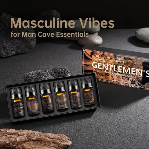 Men Essential Oils Set - 6 Premium Fragrance Oils for Diffusers for Home, Candles & Aromatherapy, Valentines Day Gifts for Him | Leather, Sandalwood, Cologne, Smoke Vanilla, Oak, Mahogany Scents in Kuwait