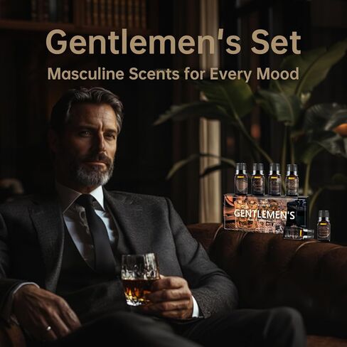 Men Essential Oils Set - 6 Premium Fragrance Oils for Diffusers for Home, Candles & Aromatherapy, Valentines Day Gifts for Him | Leather, Sandalwood, Cologne, Smoke Vanilla, Oak, Mahogany Scents in Kuwait