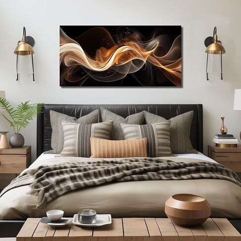 JuhaiArt Abstract Art Prints Bedroom Gold Wall Decor Black Wall Picture for Living Room Home Office 29" x 59" Lines Poster Artwork in Saudi Arabia