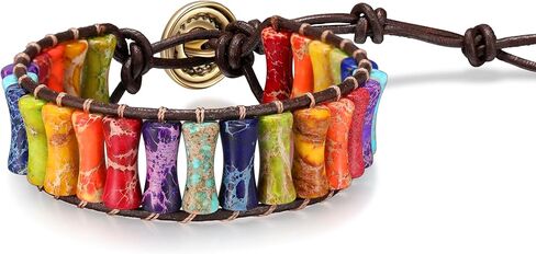 7 Chakra Bracelets for Women Handmade Natural Jasper Stone & with Real Leather Strand Healing Bead Bracelet Women Men Boho Friendship Jewelry in Kuwait