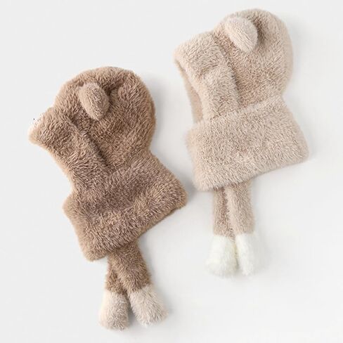 KORADI Girls Balaclava Knit Hat Boys Bear Beanie Hoodie Hats Winter Fuzzy Neck Gaiter Ski Caps for Kids 2-12 Years in Saudi Arabia