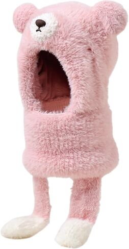 KORADI Girls Balaclava Knit Hat Boys Bear Beanie Hoodie Hats Winter Fuzzy Neck Gaiter Ski Caps for Kids 2-12 Years in Saudi Arabia