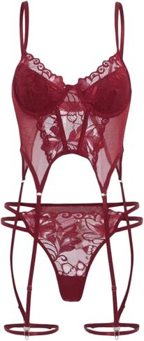 Women's Lingerie 4 Piece Garter Lingerie Floral Lace Bra and Panty Sets in Saudi Arabia