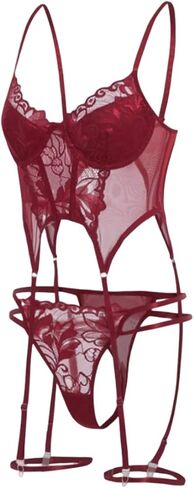 Women's Lingerie 4 Piece Garter Lingerie Floral Lace Bra and Panty Sets in Saudi Arabia