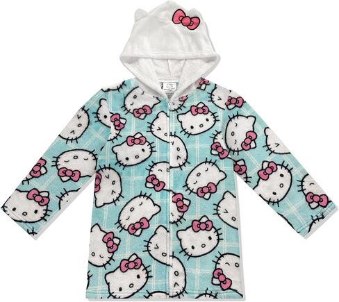 رداء Hello Kitty Fleece للفتيات - رداء حمام بغطاء للرأس من القطيفة فائق النعومة للأطفال مع سحاب، بيجامات ملابس نوم - منتج رسمي in Saudi Arabia