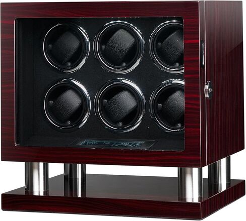 Watch Winder Box for 4 Automatic Watches, Lockable Glass Cover, Black Wood with Black Suede Lining, Silent Motor,TPD Rotation Technology, LCD Touch, Remote control in Saudi Arabia