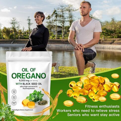 زيت الأوريجانو العضوي مع زيت الحبة السوداء - كبسولات زيت الأوريجانو 2 في 1 عضوية، عدد 300 | نباتي، غير معدّل وراثيًا | يدعم الصحة والتوازن الهضمي in Kuwait
