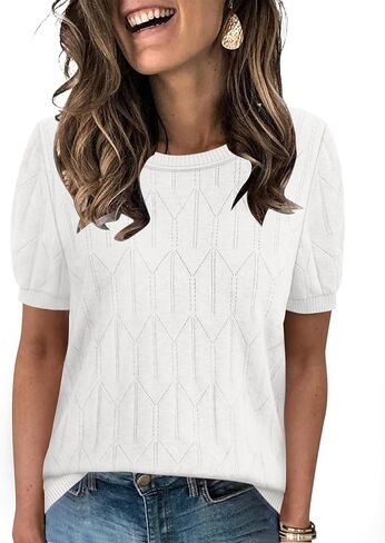 Sampeel Short Sleeve Sweater for Women Round Neck Knit Work Tops Beach Fashion Vacation Clothes Summer Outfits 2026 in Saudi Arabia