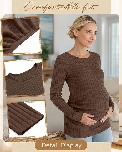 3 Pack Maternity Shirts Ribbed Long Sleeve Maternity Sweater Crew Neck Pregnancy Clothes for Women Thermal Top in Saudi Arabia