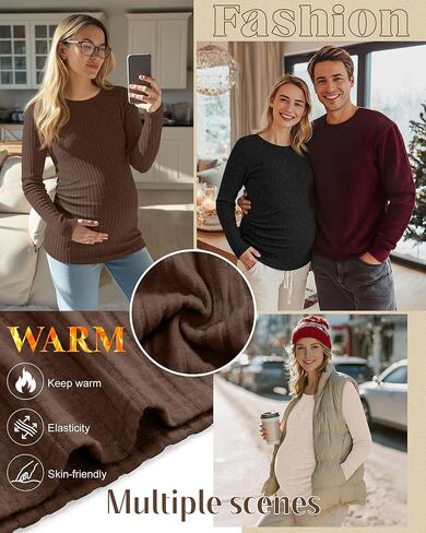 3 Pack Maternity Shirts Ribbed Long Sleeve Maternity Sweater Crew Neck Pregnancy Clothes for Women Thermal Top in Saudi Arabia