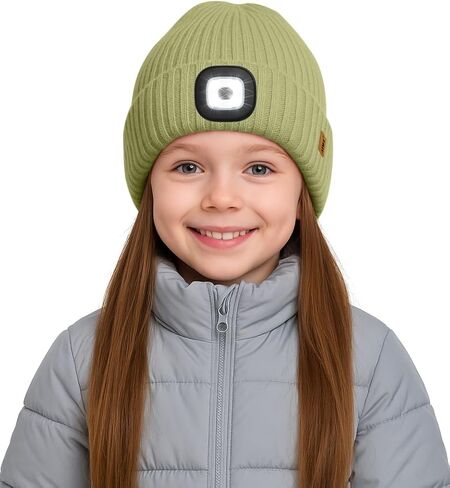 قبعة صغيرة من الصوف مبطنة بإضاءة LED من ATNKE للأطفال، قابلة لإعادة الشحن عبر USB 4 مصابيح LED للمصابيح الأمامية، هدايا قبعة ساطعة للأولاد والبنات in Kuwait