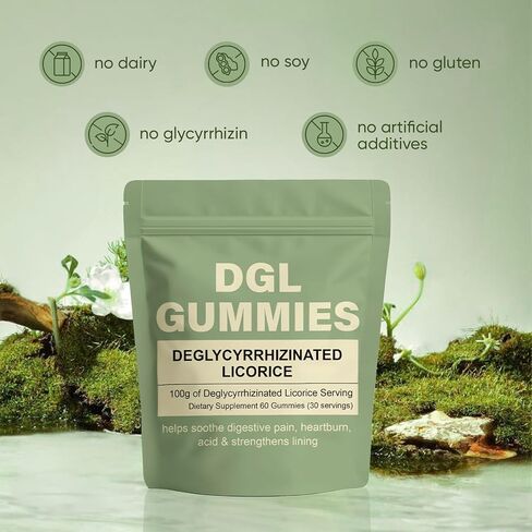 علكات DGL، مكمل مستخلص DGL 400 ملغ، مع مستخلص جذر عرق السوس، يدعم المعدة والأمعاء، ويحسن الهضم، بدون الغلوتين، نكهة التوت، 60 علكة (1) in Kuwait