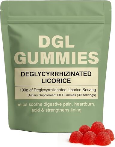 علكات DGL، مكمل مستخلص DGL 400 ملغ، مع مستخلص جذر عرق السوس، يدعم المعدة والأمعاء، ويحسن الهضم، بدون الغلوتين، نكهة التوت، 60 علكة (1) in Kuwait