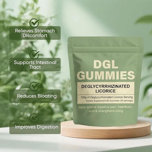 علكات DGL، مكمل مستخلص DGL 400 ملغ، مع مستخلص جذر عرق السوس، يدعم المعدة والأمعاء، ويحسن الهضم، بدون الغلوتين، نكهة التوت، 60 علكة (1) in Kuwait