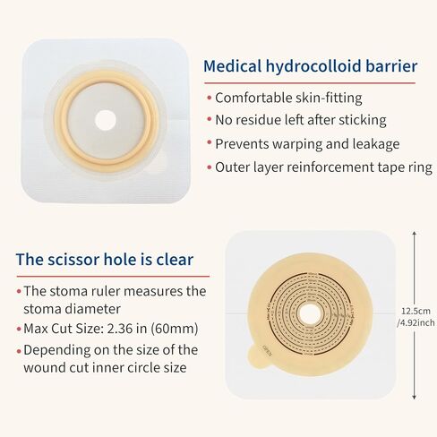 22 PCS Ostomy Supplies 2 Piece Colostomy Bags, Two Piece Drainable Ostomy Pouch with Hook-and-Loop Closure for Ileostomy Stoma Care, Cut-to-Fit (16 x Bags+6 x Barriers) in Kuwait