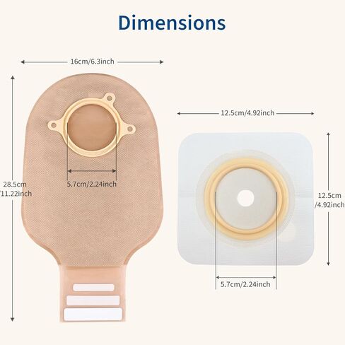 22 PCS Ostomy Supplies 2 Piece Colostomy Bags, Two Piece Drainable Ostomy Pouch with Hook-and-Loop Closure for Ileostomy Stoma Care, Cut-to-Fit (16 x Bags+6 x Barriers) in Kuwait