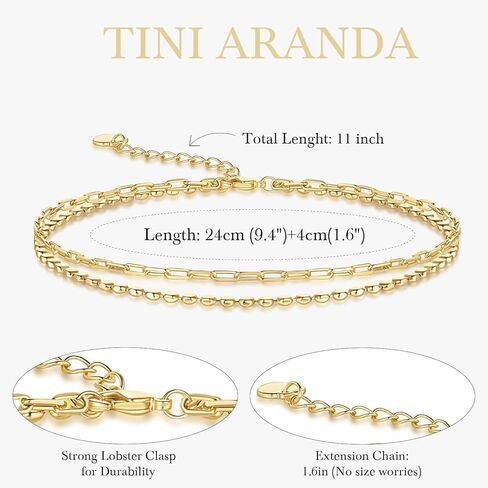 14K Gold Plated Anklets for Women Gold Plated Ankle Bracelets for Women Double-Layer Design Paperclip Beaded Anklets for Womens in Saudi Arabia