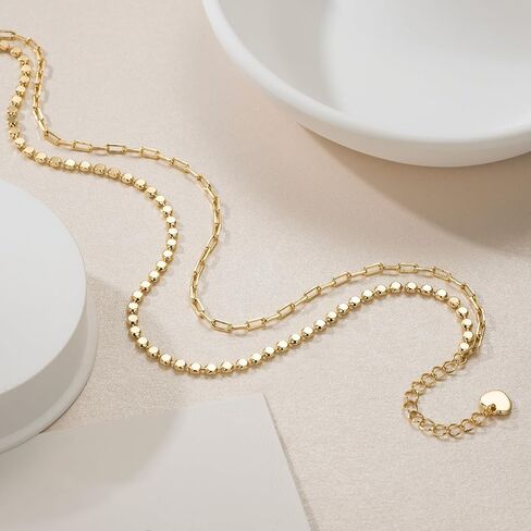 14K Gold Plated Anklets for Women Gold Plated Ankle Bracelets for Women Double-Layer Design Paperclip Beaded Anklets for Womens in Saudi Arabia