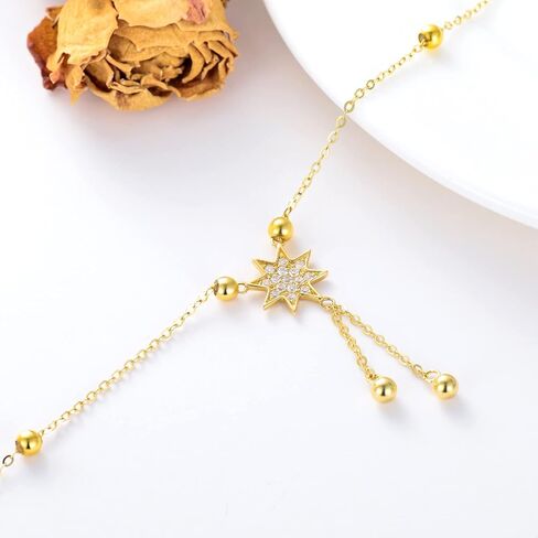 SISGEM 14K الصلبة الذهب نجمة خلخال للنساء، الذهب الأصفر تشيكوسلوفاكيا نجمة شرابة خلخال الخرز محطة الخلخال القدم رابط الشاطئ الخلخال غرامة المجوهرات هدايا عيد ميلاد لها 8 "+2" in Kuwait