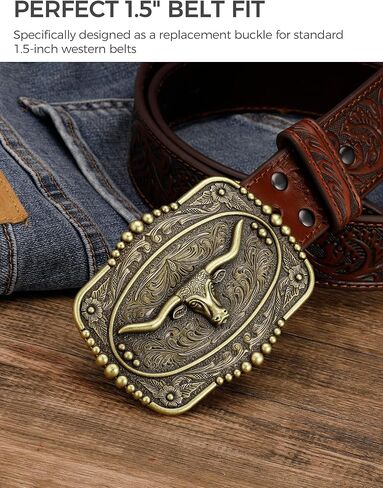 Vintage Longhorn Belt Buckle for 1.5" Western Belts - Antique Bronze & Silver Cowboy Cowgirl Accessory in Saudi Arabia