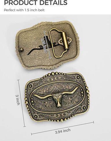 Vintage Longhorn Belt Buckle for 1.5" Western Belts - Antique Bronze & Silver Cowboy Cowgirl Accessory in Saudi Arabia