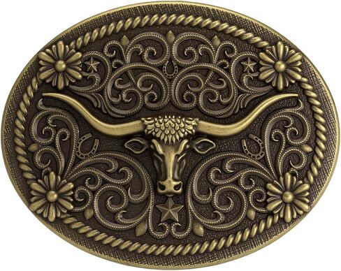 Vintage Longhorn Belt Buckle for 1.5" Western Belts - Antique Bronze & Silver Cowboy Cowgirl Accessory in Saudi Arabia
