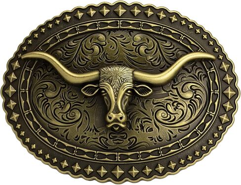 Vintage Longhorn Belt Buckle for 1.5" Western Belts - Antique Bronze & Silver Cowboy Cowgirl Accessory in Saudi Arabia