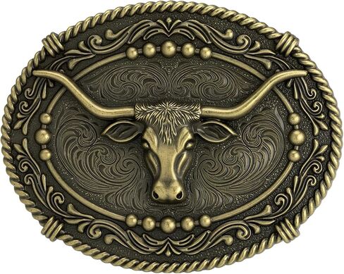 Vintage Longhorn Belt Buckle for 1.5" Western Belts - Antique Bronze & Silver Cowboy Cowgirl Accessory in Saudi Arabia