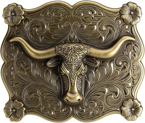 Vintage Longhorn Belt Buckle for 1.5" Western Belts - Antique Bronze & Silver Cowboy Cowgirl Accessory in Saudi Arabia
