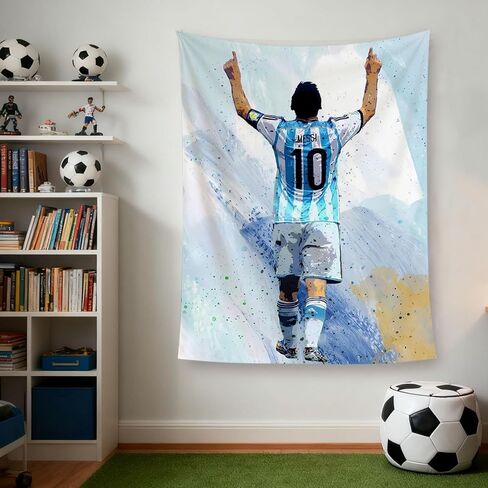 كأس العالم لكرة القدم النجم ليونيل ميسي نسيج الجدار للمراهقين المشجعين غرفة نوم الجدار شنقا الديكور الجدار ملصق ديكور النسيج المطبوع ديكور الجدار شنقا نسيج HD مقاومة للبهتان البوليستر الجدار ملصق لغرفة المعيشة غرفة نوم 35.4 * 47.2 بوصة (أبيض) in Kuwait