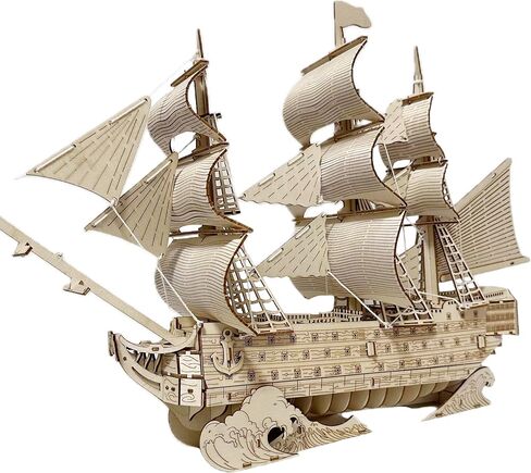 3D Wooden Sailing Ship Puzzles for Adults Wooden Watercraft Model Sailboat Puzzles, 6.5" × 2" × 6", Laser Engraving, Without Burrs, No Glue or Other Tools Required in Kuwait