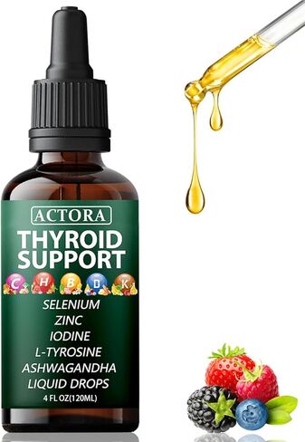 savari Actora Thyroid Support Liquid Drops - with Selenium Zinc Iodine L-Tyrosine Ashwagandha,Multivitamin - for Hormonal Balance, Gut Health, Mood, Sleep Support - 4 fl. oz (120mL) (1pc) in Saudi Arabia