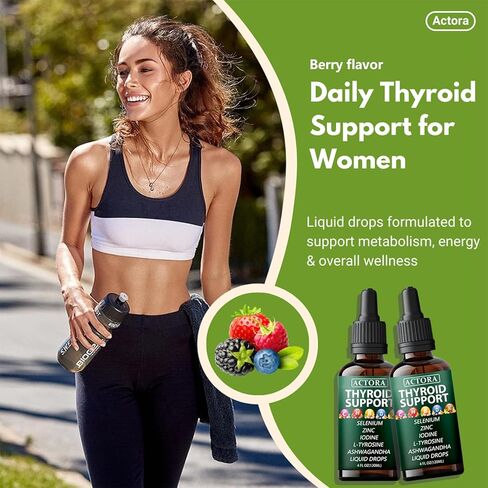 savari Actora Thyroid Support Liquid Drops - with Selenium Zinc Iodine L-Tyrosine Ashwagandha,Multivitamin - for Hormonal Balance, Gut Health, Mood, Sleep Support - 4 fl. oz (120mL) (1pc) in Saudi Arabia