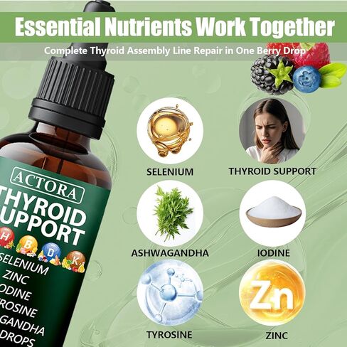 savari Actora Thyroid Support Liquid Drops - with Selenium Zinc Iodine L-Tyrosine Ashwagandha,Multivitamin - for Hormonal Balance, Gut Health, Mood, Sleep Support - 4 fl. oz (120mL) (1pc) in Saudi Arabia