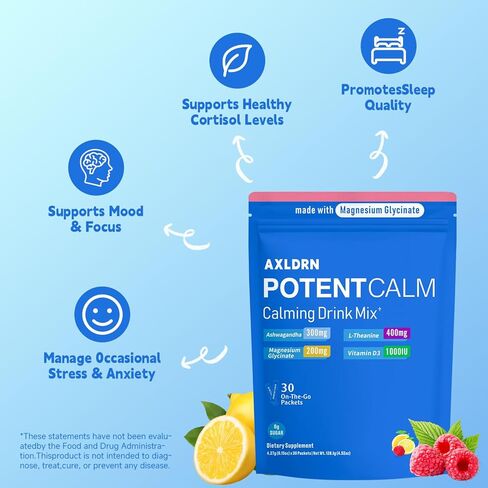 مشروب الكورتيزول القوي من بوتنت كالم، مسحوق جليسينات المغنيسيوم، إل-ثيانين، أشواغاندا، فيتامين د، بدون سكر، مسحوق إلكتروليتات عصير الليمون والتوت - 30 حصة in Kuwait