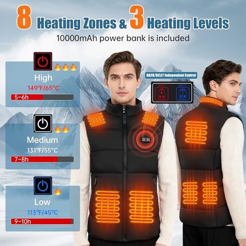 Heated Vest for Men, 7.4V Heated Jacket with 8 Heating Zones, 3 level Temperature Control with 10000mAh Battery in Saudi Arabia
