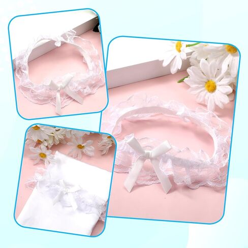 Lace Wedding Garters with Bow White Lace Bow Floral Garters Bride Wedding Garter Vintage Pearl Laces Garter Bowknot Stretch Thigh Garteres Bridal Accessory for Women Bride Party Prom in Saudi Arabia