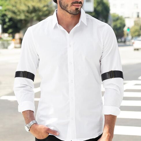 2Pcs Black Elastic Adjustable Sleeve Garters, Anti-Slip Arm Bands Stretchy Shirt Long Sleeve Holders Armband Christmas Gifts for Men Women in Kuwait